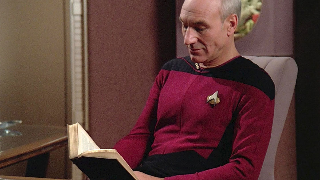 Captain Picard reading a book