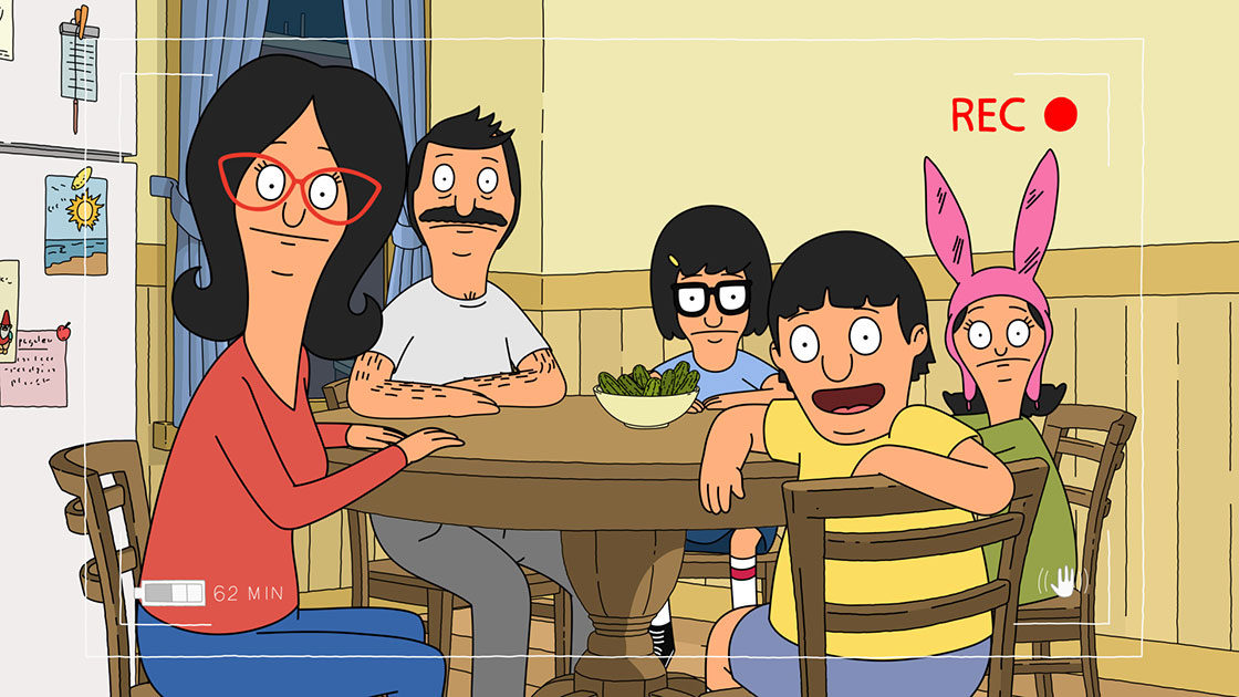 Belchers at the table in Bob's Burgers